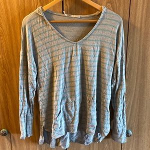 Striped long sleeve hooded top